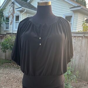 White House Black Market Black Blouse with Tie Detail